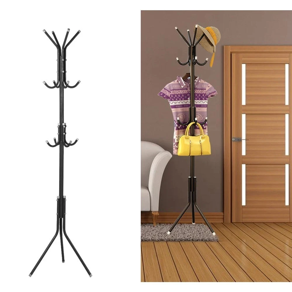 Metal Coat Stand Clothes Rack with 10 Hooks Freestanding Hat Jacket Organizer