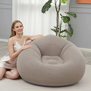 Inflatable Sofa Chair with Footstool Air Pump Flocked Lounge Seat Bedroom Brown