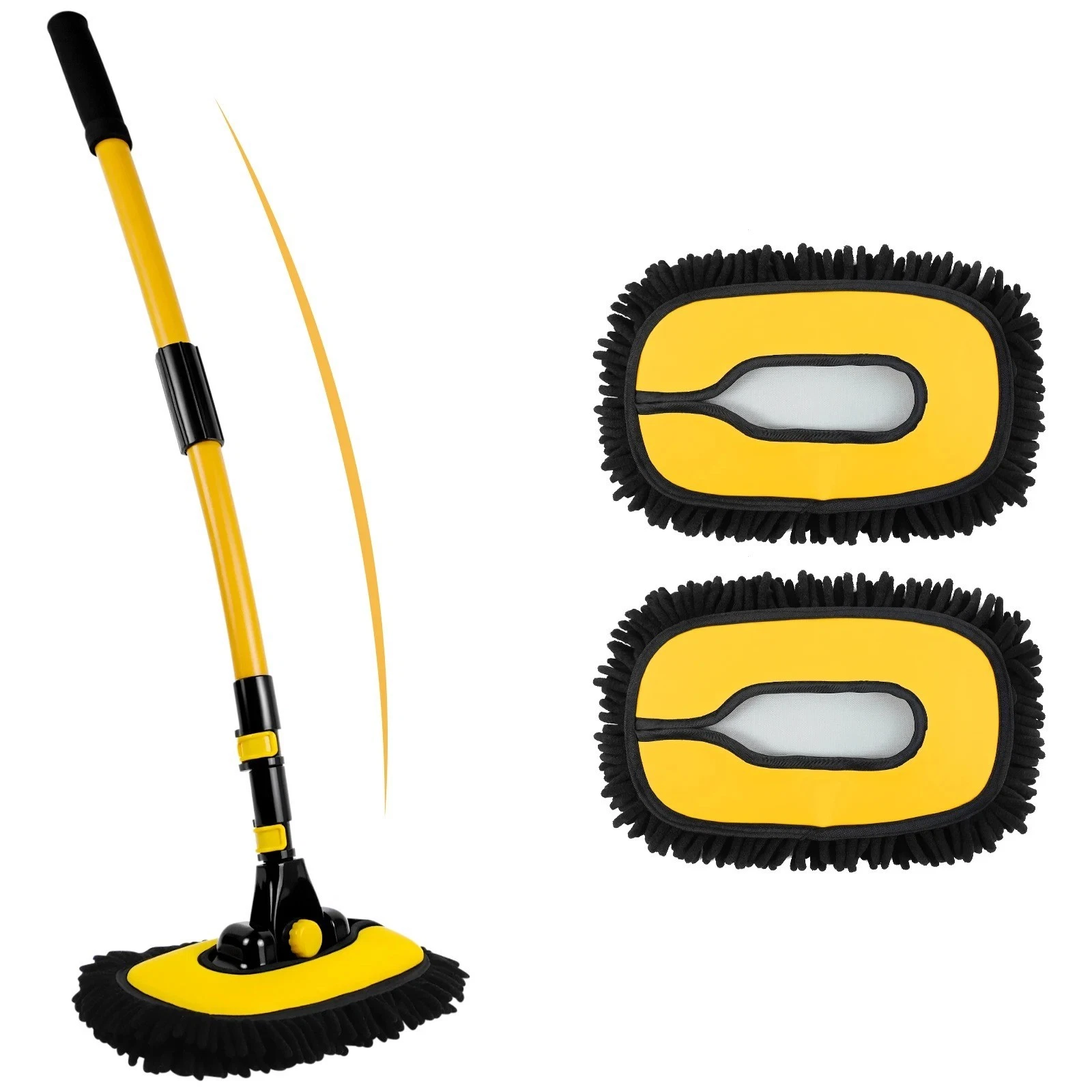 Extendable Car Wash Brush 15° Curved Handle Rotating Head RV Truck Cleaning Mop