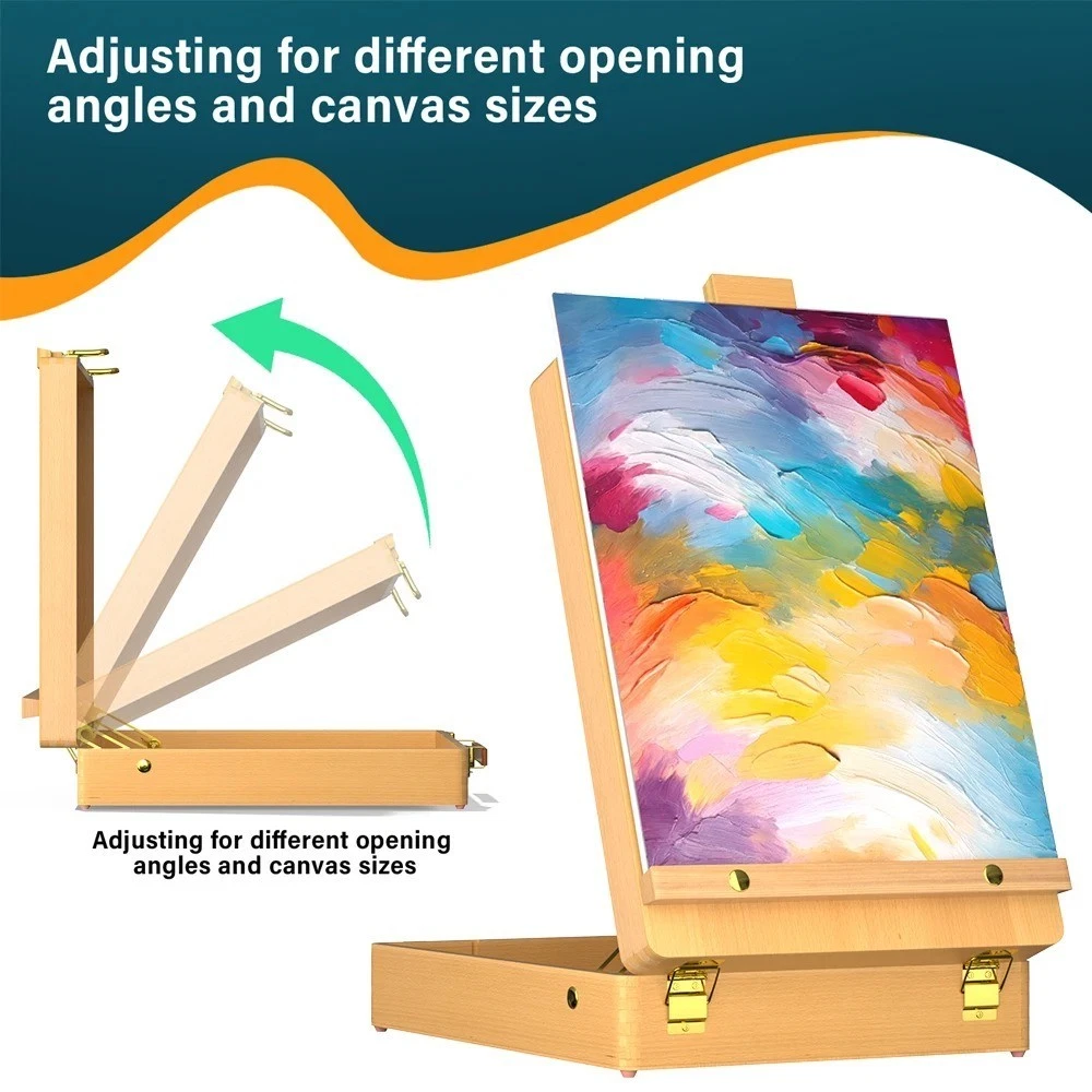 Wooden Tabletop Easel Box Adjustable Painting Drawing Sketch Storage Case