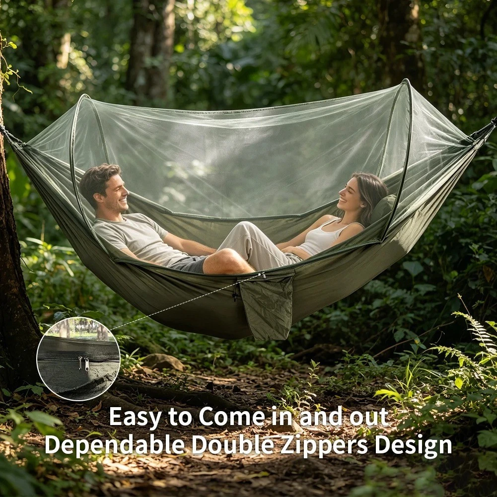 Outdoor Camping Hammock with Mosquito Net Portable Hanging Bed Travel Backpack