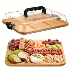 Eco-Friendly Bamboo Cheese Board with Lid & 6 Compartments | Portable Charcuterie Tray for Picnic, Parties & Gifting