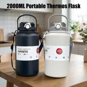 2.0L Stainless Steel Vacuum Thermos Flask | Insulated Hot & Cold Water Bottle with Lanyard for Travel, Home & Outdoor Use
