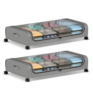 2 Pack Under Bed Storage Containers with Wheels & Lid | Large Clothes Organizer Bins with Clear Window for Bedroom, Closet & Dorm