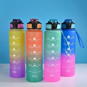 1L Motivational Water Bottle with Time Marker & Straw | Leakproof Gradient Sports Bottle for Gym, Office & Outdoor