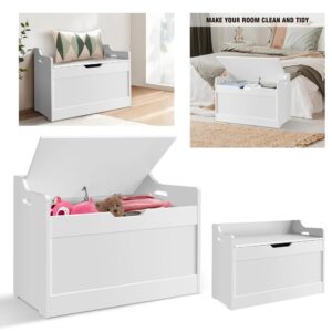 Wooden Storage Box with Lid Bench 2-in-1 Toy & Blanket Box for Playroom or Bedroom Large Capacity Safety Hinges MDF Material Easy Clean 40D x 62.2W x 46H cm