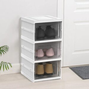 Stackable Transparent Shoe Storage Box (3 Tier) | Space-Saving Ventilated Shoe Organizer with Front Open Design