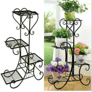 4 Tier Metal Plant Stand | Indoor Outdoor Flower Pot Rack for Balcony, Garden & Home Decor (Black/White)