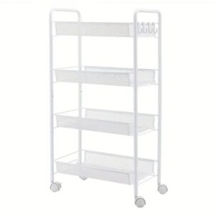 3-Tier Rolling Storage Cart with Wheels & Hooks | Multi-Purpose Kitchen, Bathroom & Bedroom Organizer | Space Saving Mobile Trolley Rack