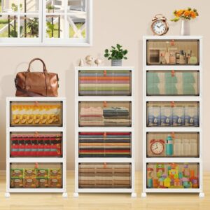 Foldable Stackable Storage Box with Wheels (3/4/5 Tier) | Large Capacity Organizer with Doors for Clothes, Toys & Kitchen