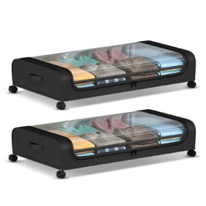 2 Pack Under Bed Storage Containers with Wheels & Lid | Large Clothes Organizer Bins with Clear Window for Bedroom, Closet & Dorm