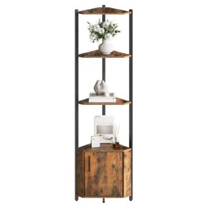 5-Tier Corner Shelf Stand Metal Frame Storage Shelf with Wood Shelves Standing Organizer for Living Room Bedroom Kitchen Space-Maximizing Steel Frame & Wood Shelves Modern Style Black or White Finish – Decor Decor Steel