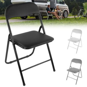 Folding Chair PU Leather Padded Seat with Backrest | Portable Metal Frame Chair for Indoor & Outdoor Use