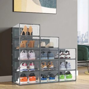 12x Stackable Transparent Shoe Storage Boxes – Multi-Layer Shoe Organizer Rack Cabinet for Home Use