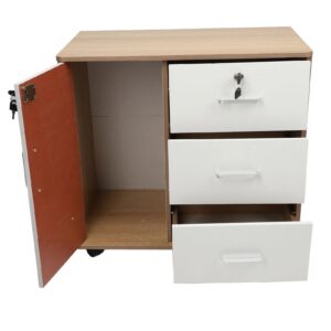 Bedroom Bedside Storage Cabinet with Lock Removable Wheels Anti Theft Wood End Table Buffet Cabinet for File Document 60x36x58cm Multifunctional Design