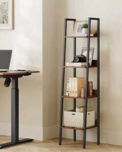 4-Tier Bookcase Narrow Ladder Shelf Storage Rack for Bedroom Living Room Home Office Brown and Black Organiser Racks