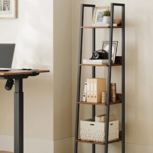 4-Tier Bookcase Narrow Ladder Shelf Storage Rack for Bedroom Living Room Home Office Brown and Black Organiser Racks