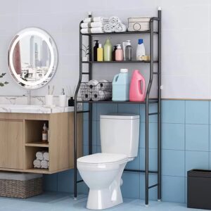 Voltsify 3 Tiers Metal Bathroom Organizer Over Toilet Rack Storage Shelves Black Rust-Resistant Waterproof 46cm W x 25cm D x 157cm H