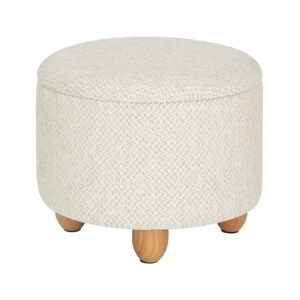Round Storage Ottoman Stool with Lid Foldable Pouf Seat with Wooden Legs Hidden Storage Footrest Side Table