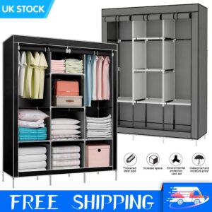 Canvas Wardrobe Clothes Closet Organizer Portable Storage Cupboard for Bedroom 128x45x170cm Fabric Closet with High Base Design & Ample Storage Space