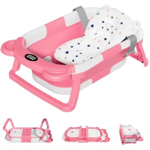 Portable Foldable Baby Bath Tub with Thermometer & Soft Cushion | Newborn to Toddler (0–3 Years)